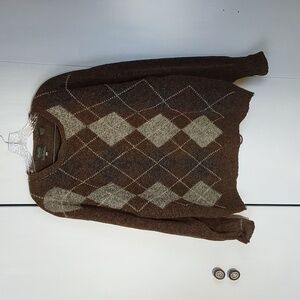 New Traditions- Mens Brown Argyle! 100% Shetland Wool Sweater Vintage Sz.Large